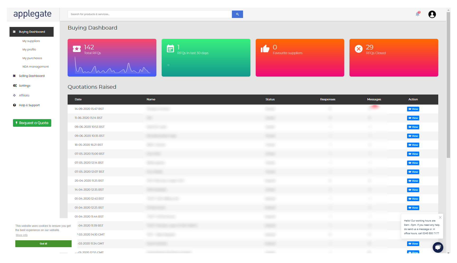 Buyer dashboard with border